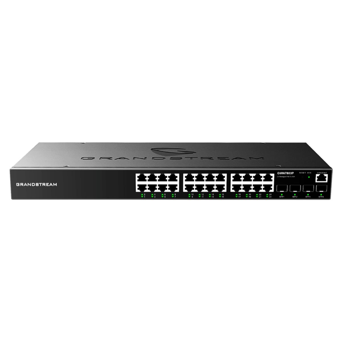 Switch chia mạng Poe 24 cổng Gigabit layer 2+ Grandstream GWN7803P  PoE out max 360 wat, 4 cổng Gigabit SFP