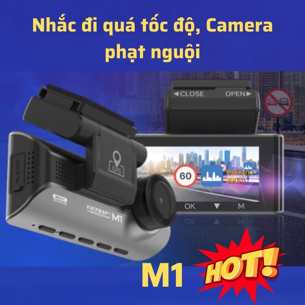 Camera hành trình Vietmap Speedmap M1, Cảnh báo nhắc đi quá tốc độ giới hạn, Màn hình IPS 3.18 inch, Camera 2K