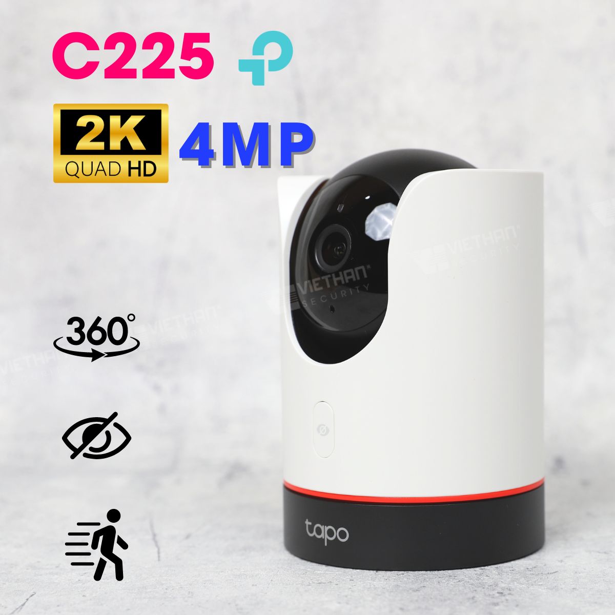 Camera AI wifi không dây TP-Link Tapo C225 2K, 4MP,  quay quét 360, chế độ riêng tư