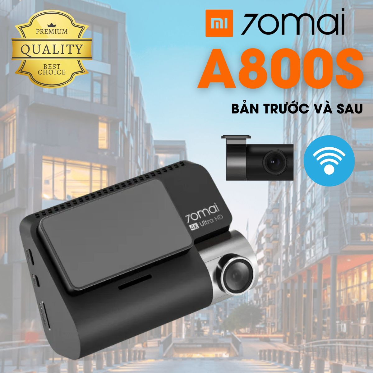 Camera hành trình Xiaomi 70Mai A800S 4K Bản trước và sau, 3inch, tích hợp GPS, wifi