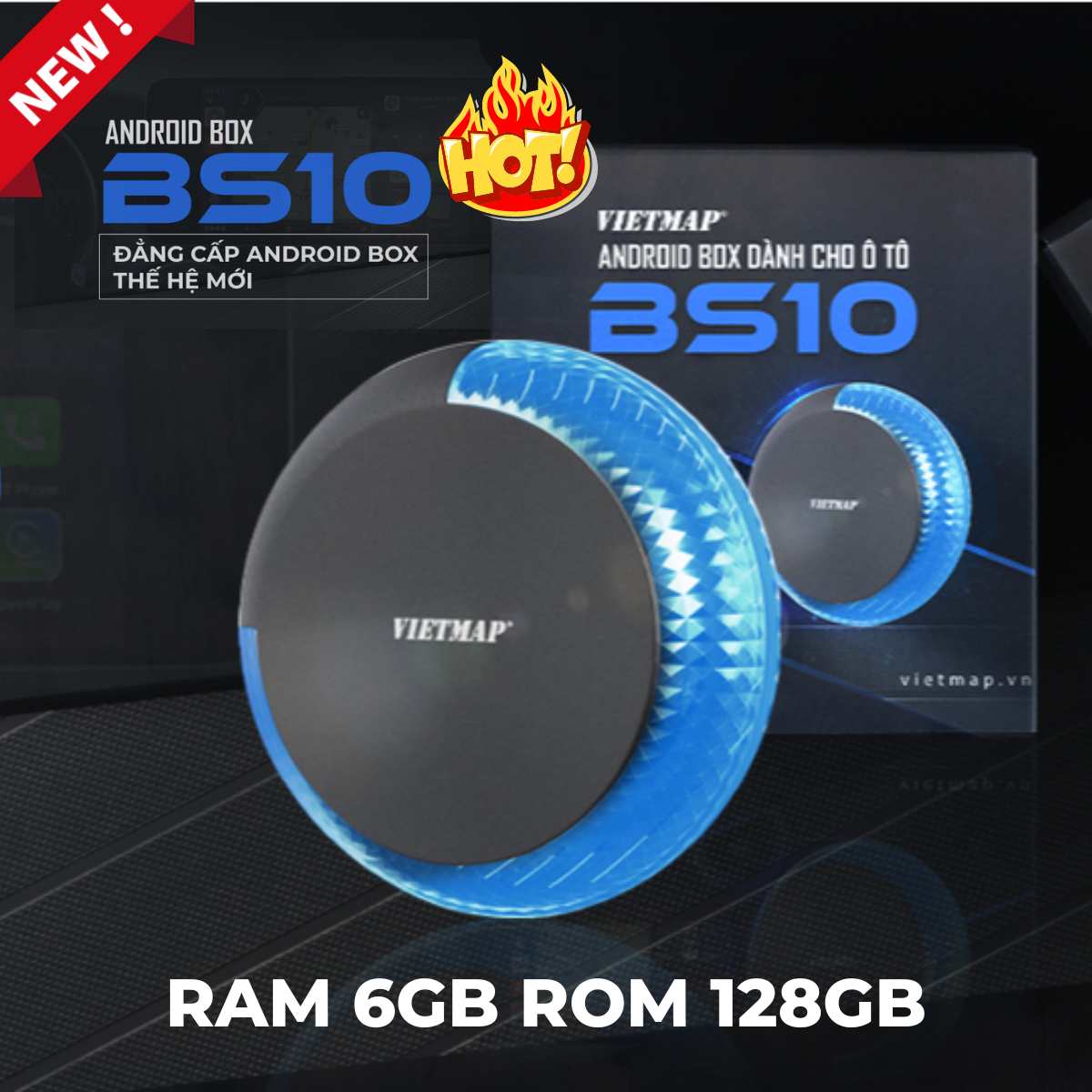 Android box thế hệ mới dành cho ô tô Vietmap BS10 Ram 6Gb - ROM 128GB, biến màn hình DVD thành màn hình android thông minh