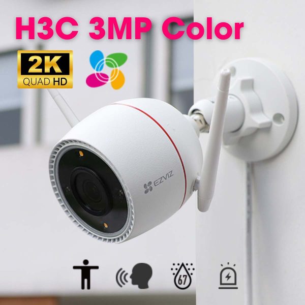 Camera wifi ngoài trời Ezviz H3C 3MP 2K, phát hiện con người, phòng vệ chủ động