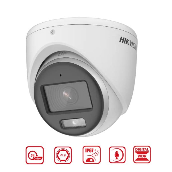 Camera Dome 2MP 1080P TVI Hikvision DS-2CE70DF0T-MFS tích hợp mic thu âm, đèn trợ sáng 20m