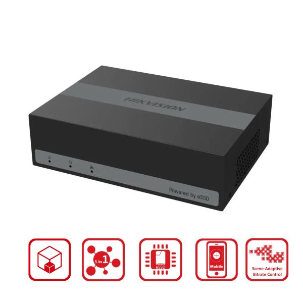 Đầu ghi Hybrid TVI - IP 8 kênh nhỏ gọn Hikvision DS-E08HGHI-B có sẵn ổ cứng 512GB eSSD, phát hiện chuyển động