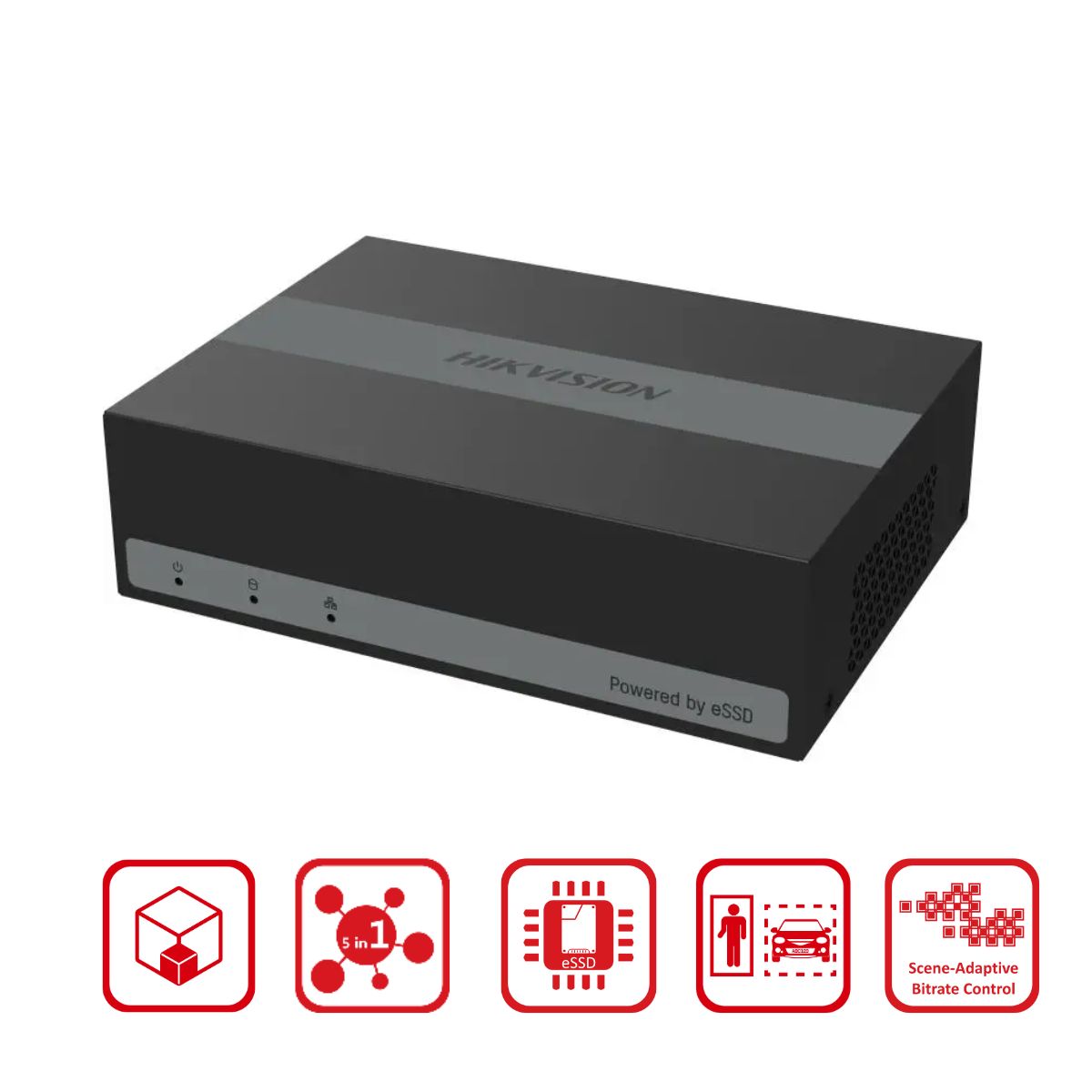 Đầu ghi hình Hybrid TVI - IP 4Mp Hikvision DS-E04HQHI-B 4 kênh, tích hợp ổ cứng eSSD 512GB, phát hiện chuyển động