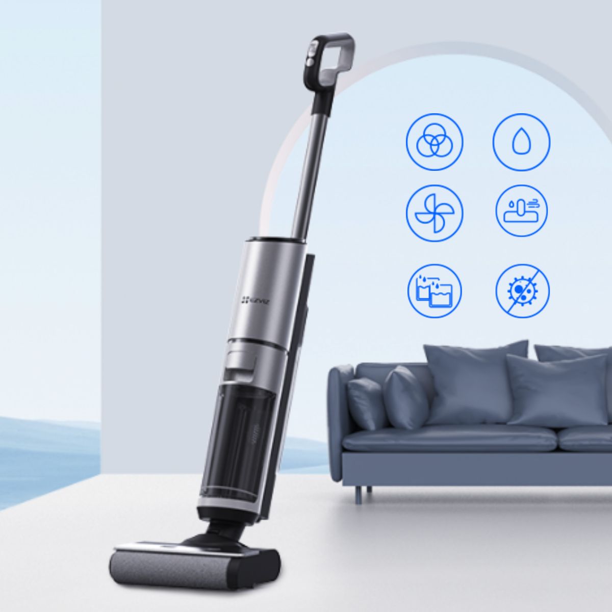 Máy hút bụi lau nhà 3 trong 1 Ezviz CS-RH2-MGA2 lau chùi, hút bụi và tự làm sạch, tốc độ quay 72RPM, khử mùi, khử khuẩn