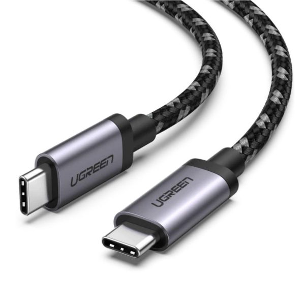Cáp sạc nhanh dài 2m Type-C Ugreen 50450 US161 Xám-Đen, vỏ nhôm, hỗ trợ sạc nhanh 3A, công suất 60W