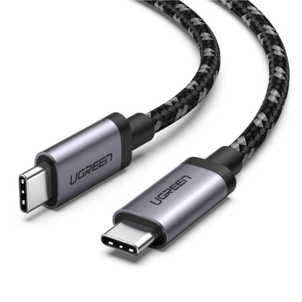 Cáp sạc nhanh dài 2m Type-C Ugreen 50450 US161 Xám-Đen, vỏ nhôm, hỗ trợ sạc nhanh 3A, công suất 60W