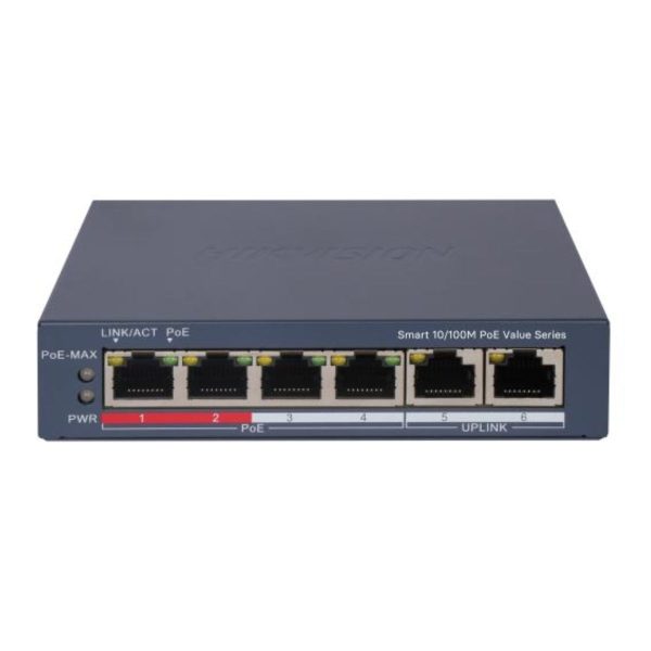 Switch PoE 4 cổng Hikvision DS-3E1106P-EI/M 4 10/100 Mbps PoE port, 2 10/100 Mbps RJ45 port