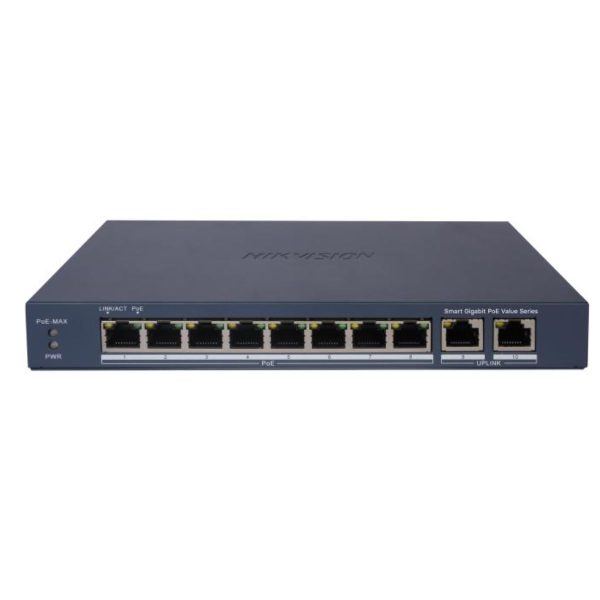 Bộ chia mạng PoE 8 cổng Gigabit Hikvision DS-3E1510P-EI/M công suất 60W, 8 Gigabit PoE port, 2 Gigabit RJ45 port