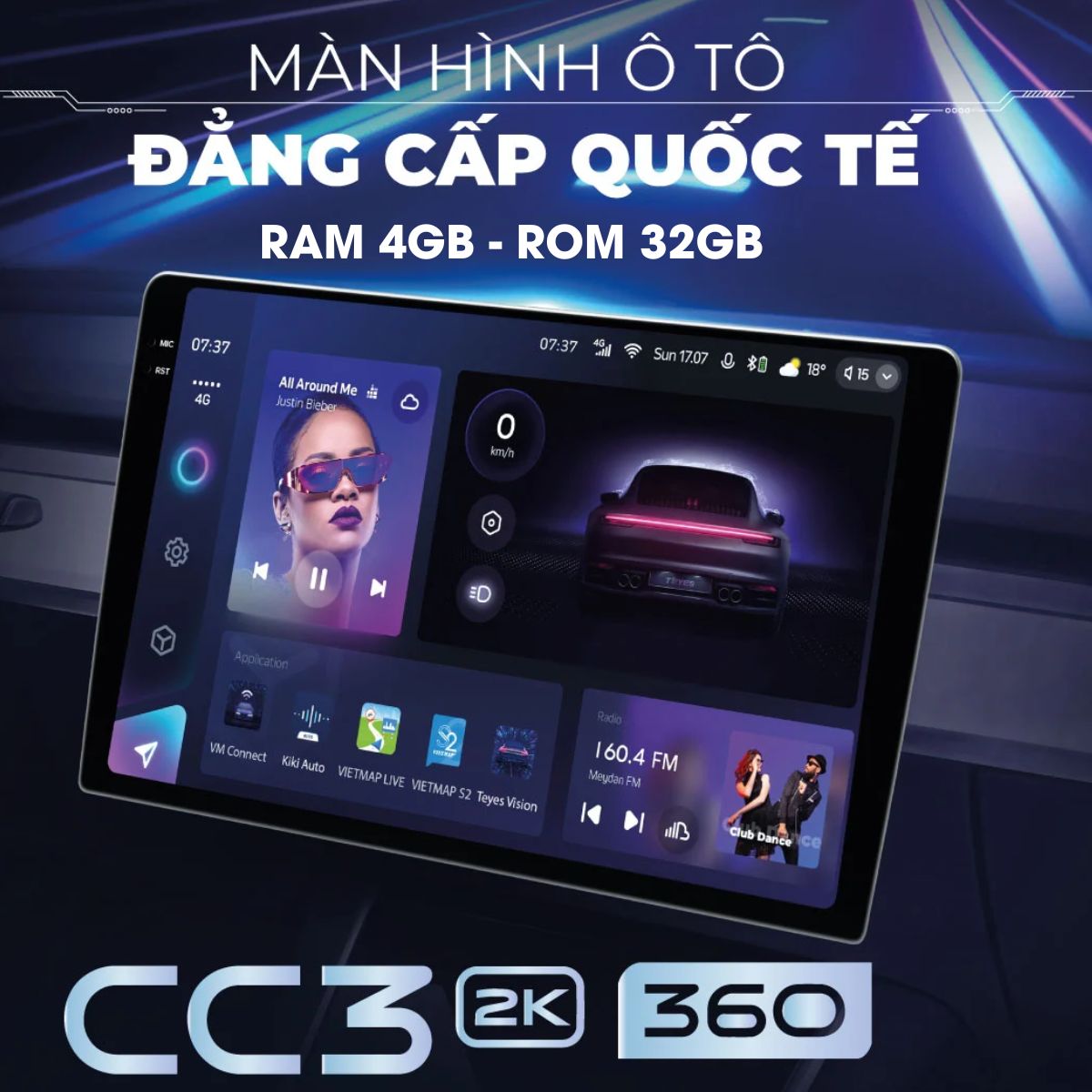 Màn hình Android thông minh TEYES CC3 2K Ram 4GB - Rom 32 GB, điều khiển bằng cử chỉ, dẫn đường thông minh