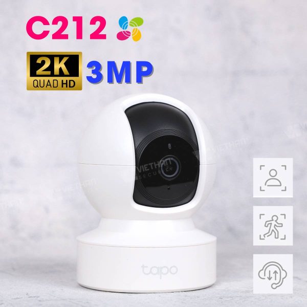 Camera quay quét 360 độ TP-Link Tapo C212 2K 3MP, đàm thoại 2 chiều, phát hiện chuyển động