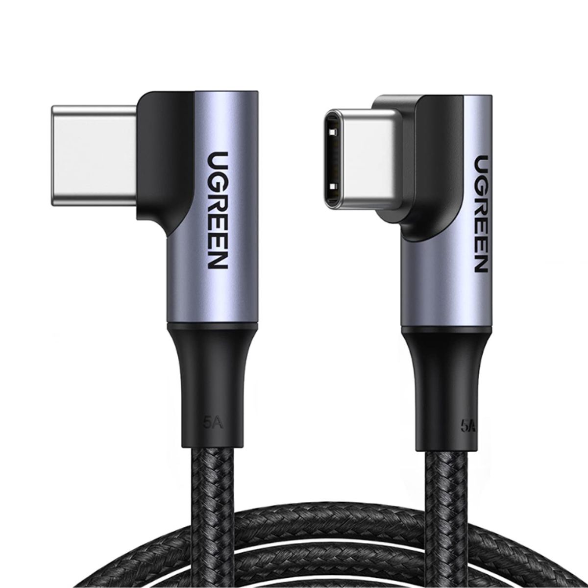 Cáp sạc nhanh 1m Type-C 2 đầu bẻ 90 độ Ugreen 70696 US335 màu đen, hỗ trợ sạc nhanh 5A