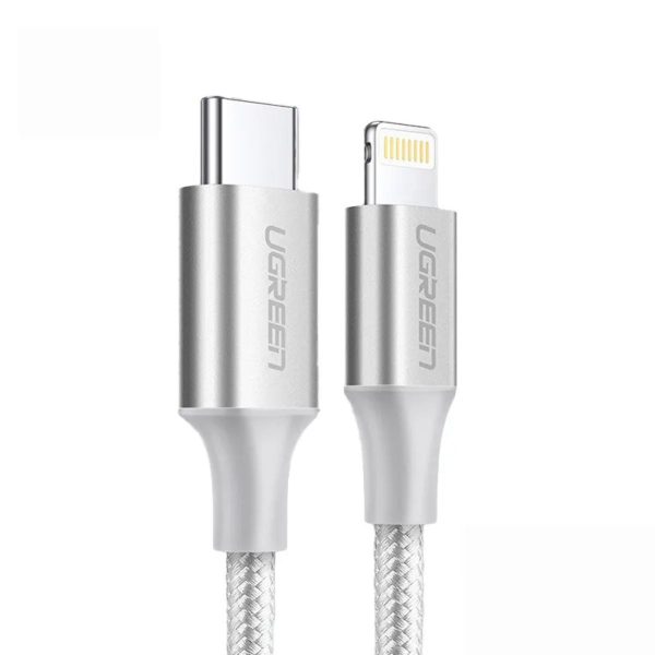 Cáp sạc nhanh 1m USB-C sang Lightning Ugreen 70523 US304 màu bạc, sạc nhanh 3A