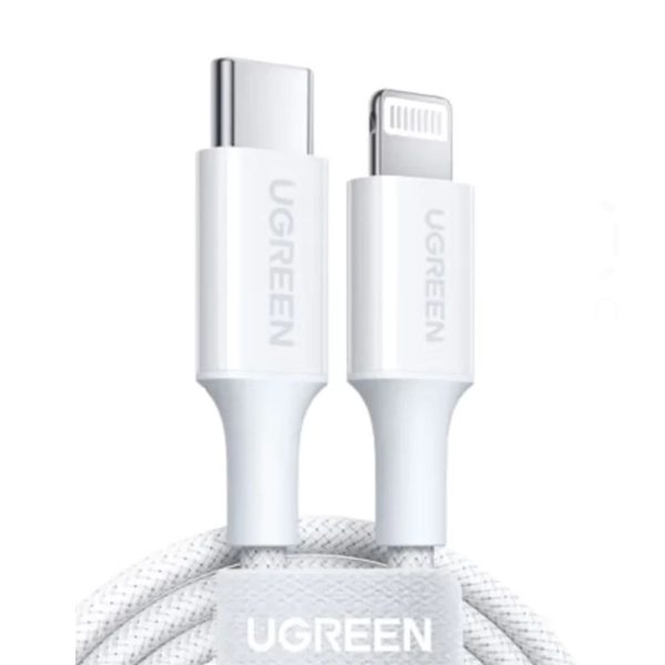 Cáp sạc nhanh USB-C sang Lightning Ugreen 90447 US532 1m màu trắng, sạc nhanh 3A, tốc độ 480Mbps
