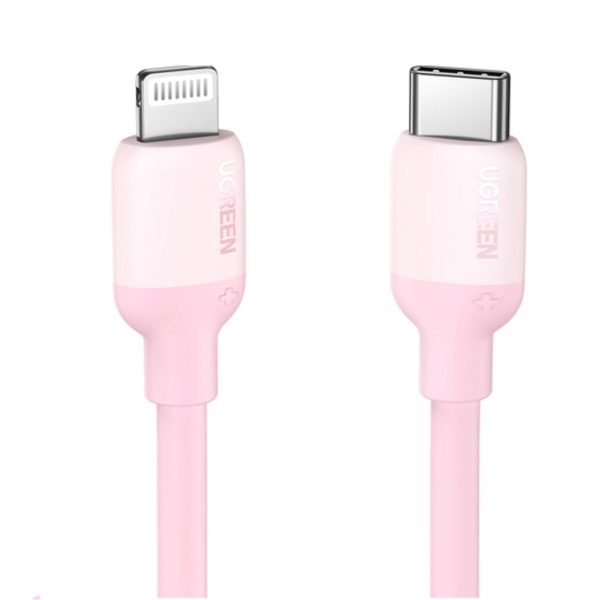 Cáp sạc nhanh 1m silicone Lightning chuẩn MFi Ugreen 60625 US387 màu hồng, sạc nhanh 3A