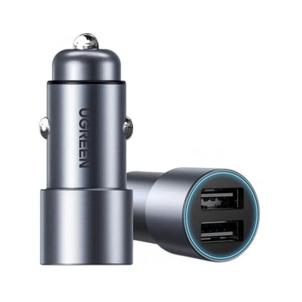 Bộ sạc xe ô tô USB-A kép Ugreen 50592 CD130 màu xám, công xuất đến 24W