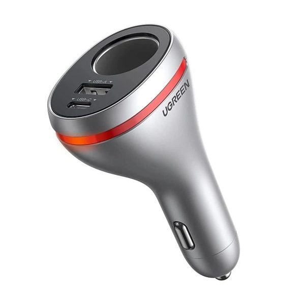 Thiết bị sạc ô tô Ugreen 60712 CD204 màu bạc, cổng USB A và Type C, tổng công suất 84W