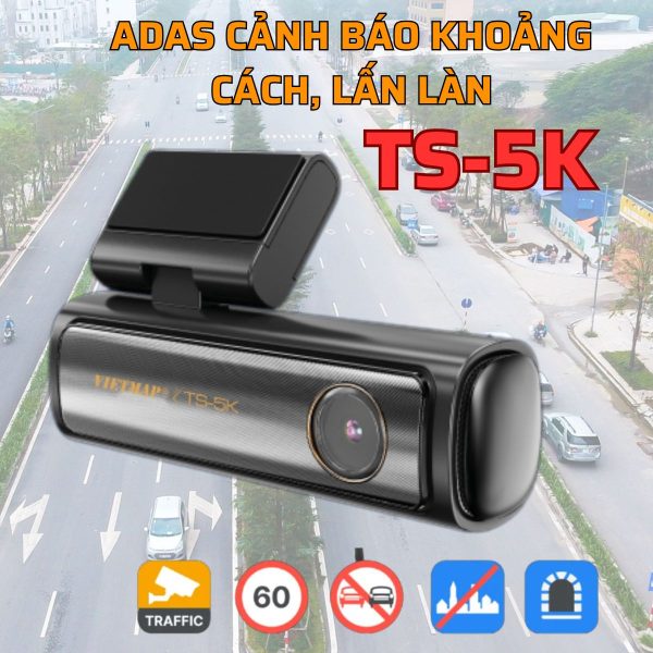 Camera hành trình trước sau Vietmap TS-5K 4K cảnh báo lệch làn, điều khiển bằng giọng nói