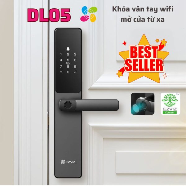 Khoá cửa vân tay Ezviz DL05 quản lý bằng app, hỗ trợ mã chống nhìn trộm, khoá an toan trẻ em, báo động chống phá hoại
