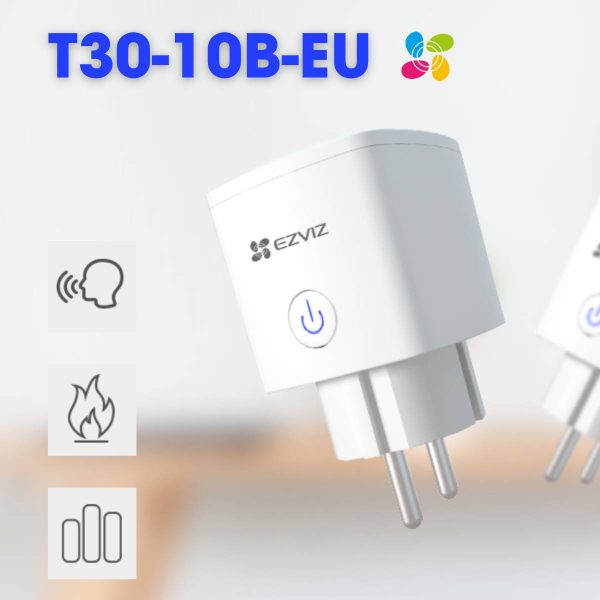 Ổ cắm điện thông minh Ezviz T30-10B-EU điều khiển từ xa bằng giọng nói, hỗ trợ Wifi 2.4Ghz, chịu lửa 750°C, tiết kiệm năng lượng