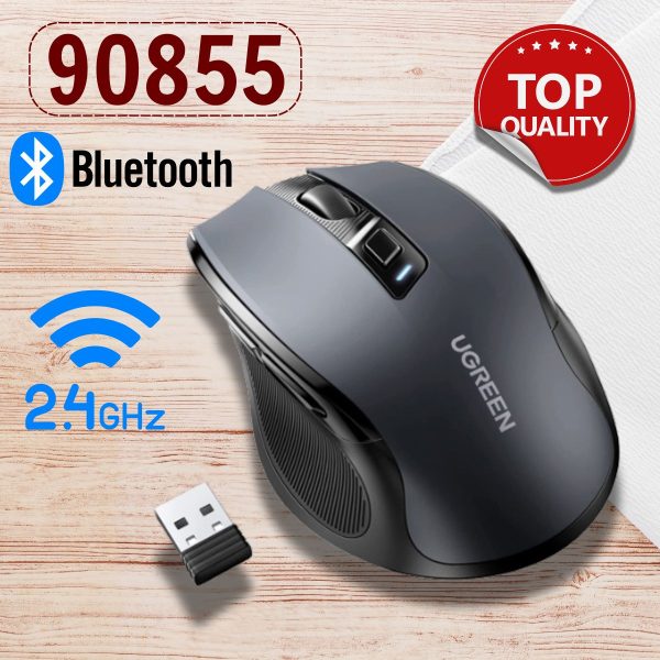 Chuột không dây công thái học Ugreen 90855 2.4Ghz & Bluetooth 5.0