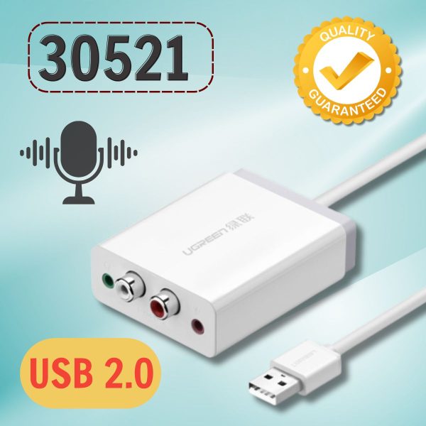 Card sound USB to RCA hỗ trợ Mic + tai nghe chính hãng Ugreen 30521