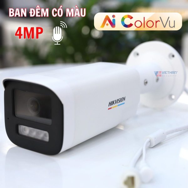 Camera AI Colorvu 3.0 Hikvision 4MP DS-2CD1B47G3H-LIUF/SRB ban đêm có màu, Tích hợp loa và mic, Đèn nháy và còi báo động