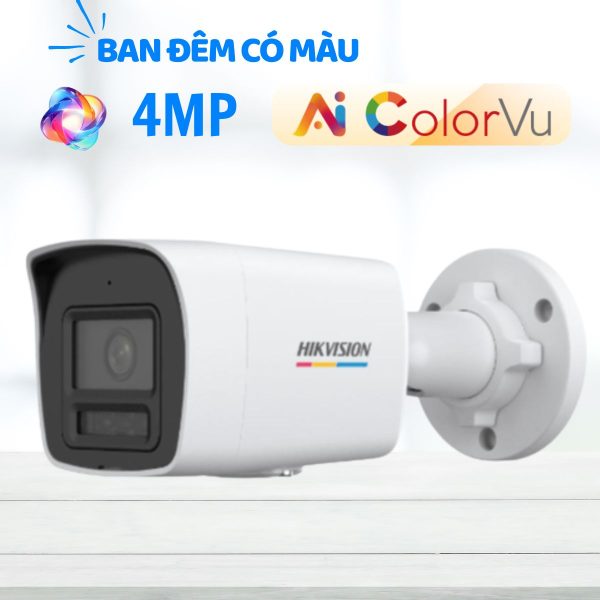 Camera AI ColorVu 3.0 Hikvision 4MP DS-2CD1047G3H-LIUF/SRB ban đêm có màu, Phát hiện người và phương tiện, Tích hợp loa và mic, Chống nước hiệu quả