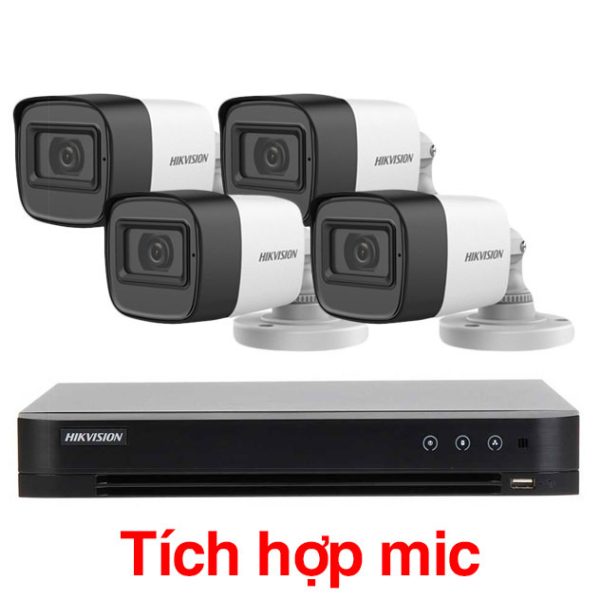 Trọn bộ 1-4 Camera + Đầu ghi hình 4 kênh HIKVISION độ phân giải 2 Megapixel full HD (thân trụ)