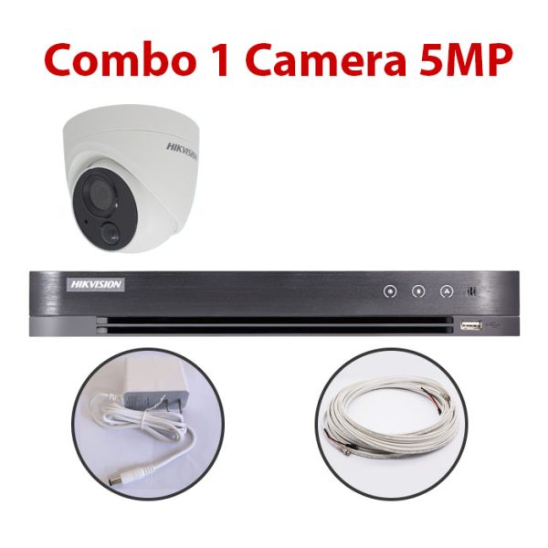 Trọn bộ 1 Camera DS-2CE71H0T-PIRL + Đầu ghi hình HIKVISION, có sẵn phụ kiện, cắm điện là chạy