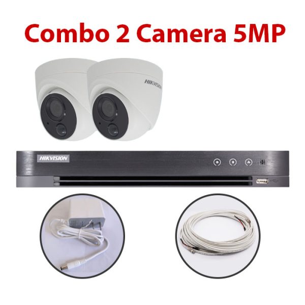 Trọn bộ 2 Camera DS-2CE71H0T-PIRL + Đầu ghi hình HIKVISION, có sẵn phụ kiện, cắm điện là chạy