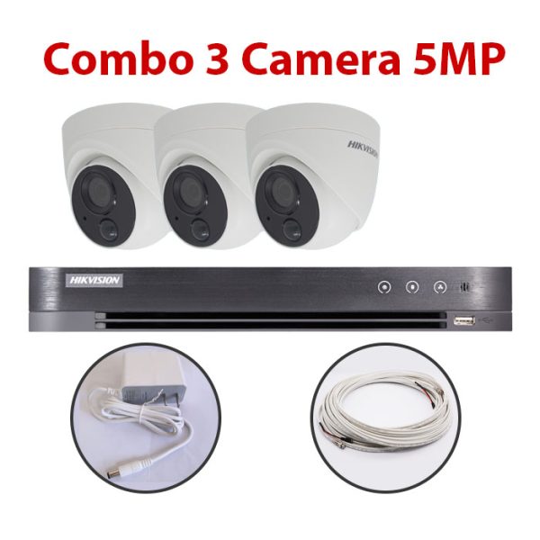 Trọn bộ 3 Camera DS-2CE71H0T-PIRL + Đầu ghi hình HIKVISION, có sẵn phụ kiện, cắm điện là chạy