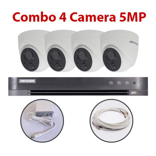 Trọn bộ 4 Camera DS-2CE71H0T-PIRL + Đầu ghi hình HIKVISION, có sẵn phụ kiện, cắm điện là chạy