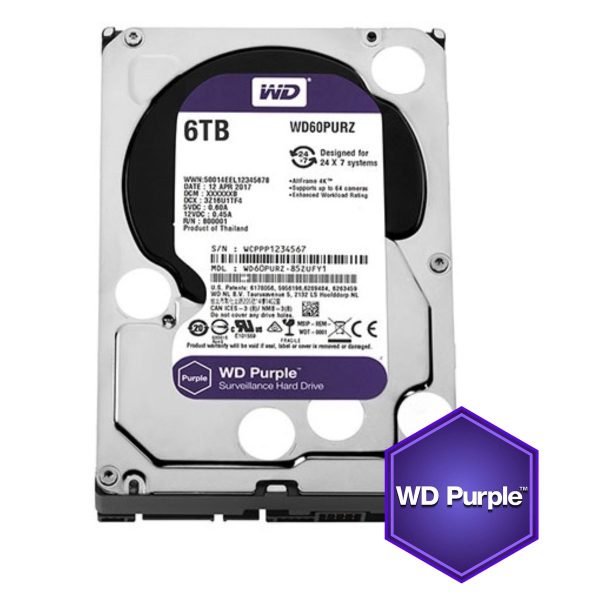 Ổ cứng chuyên dụng cho camera 6TB Western WD Purple WD60PURZ SATA 3, 5400RPM, 64MB cache, 3.5inch