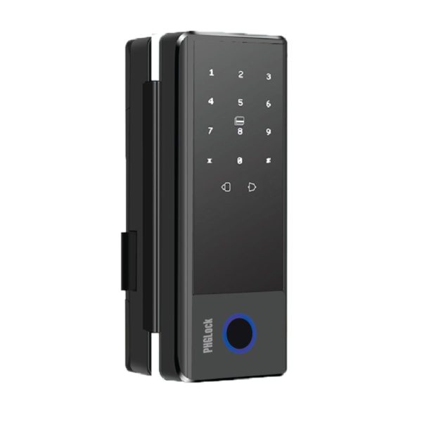 Khóa cửa điện tử cho cửa kính PHGLock FG5604 màu đen, 100 vân tay, 100 thẻ, 100 mã số, mở bằng Bluetooth và chìa cơ