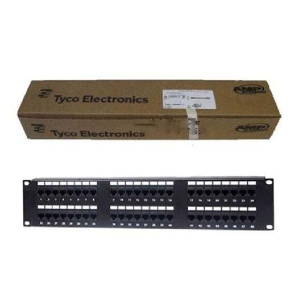 Patch panel 48 port AMP/Commscope Cat6 bằng thép, vỏ màu đen,  lắp trên rack 19 inch