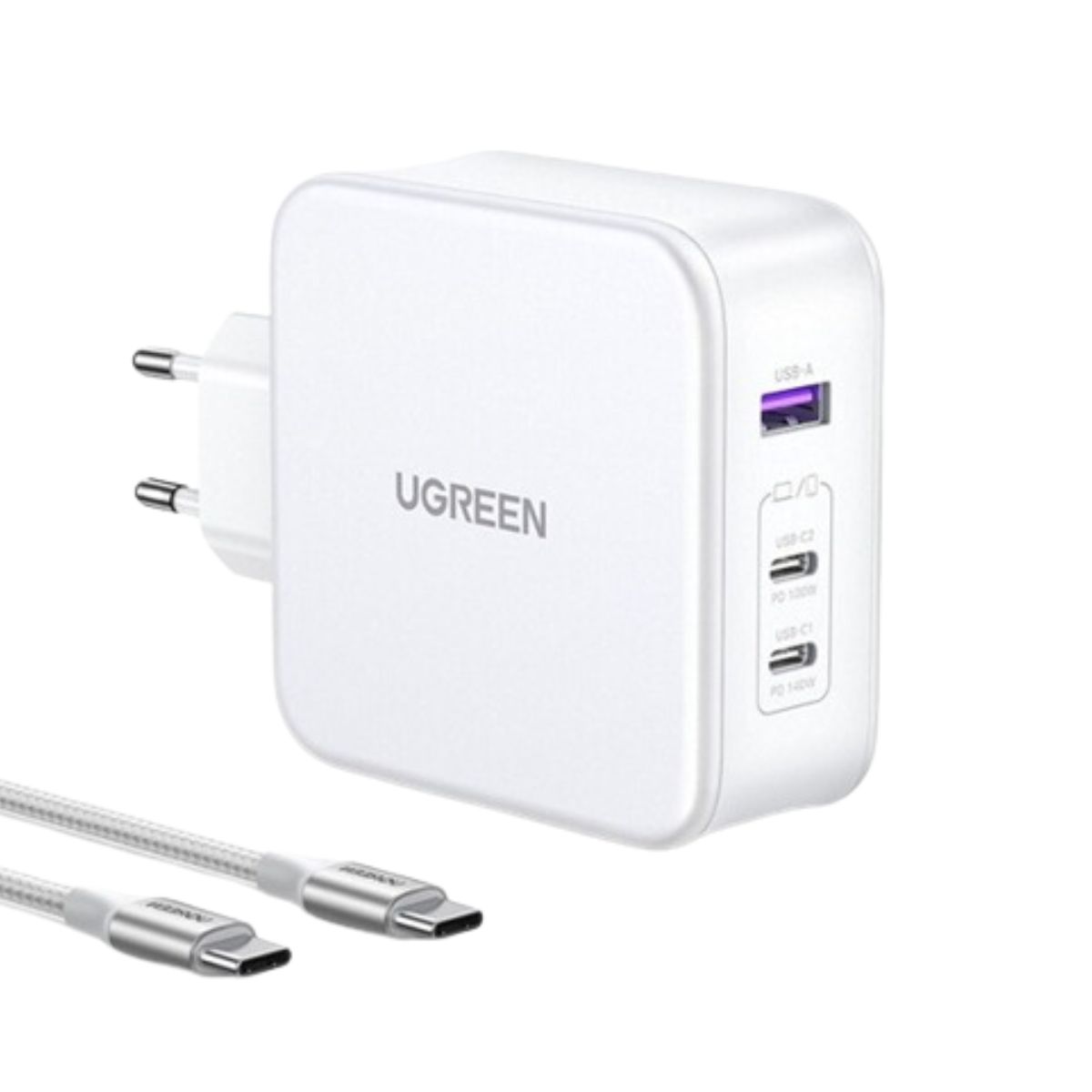 Bộ sạc nhanh Nexode 3 cổng PD Ugreen 15339 CD289 công suất 140W, 2 cổng USB Type-C và 1 cổng USB Type-A