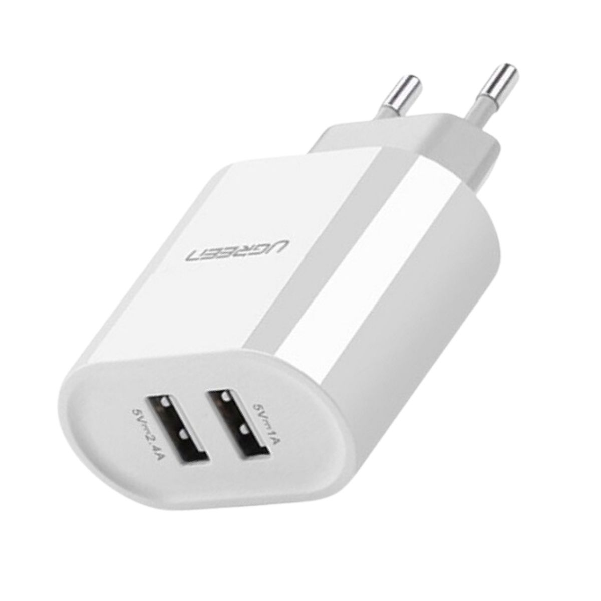 Bộ sạc tường 2 cổng USB EU Ugreen 20384 CD104 màu trắng, 100-240V, Max 600mA