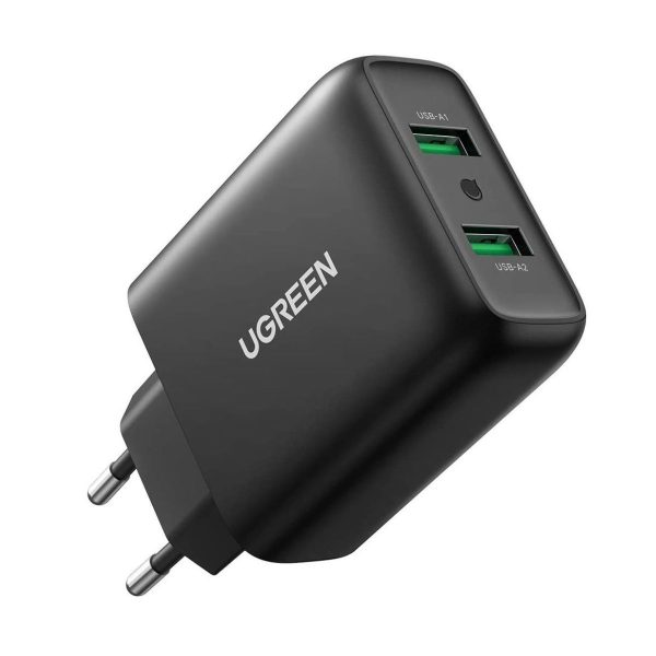 Bộ sạc USB EU Ugreen 10216 CD161 màu đen, công suất 36W, hỗ trợ QC3.0