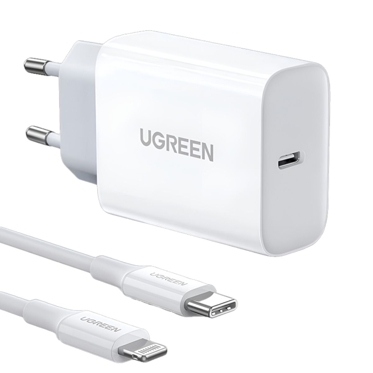 Cốc sạc USB-C và dây MFi EU Ugreen 50698 CD137 màu trắng, công suất 20W