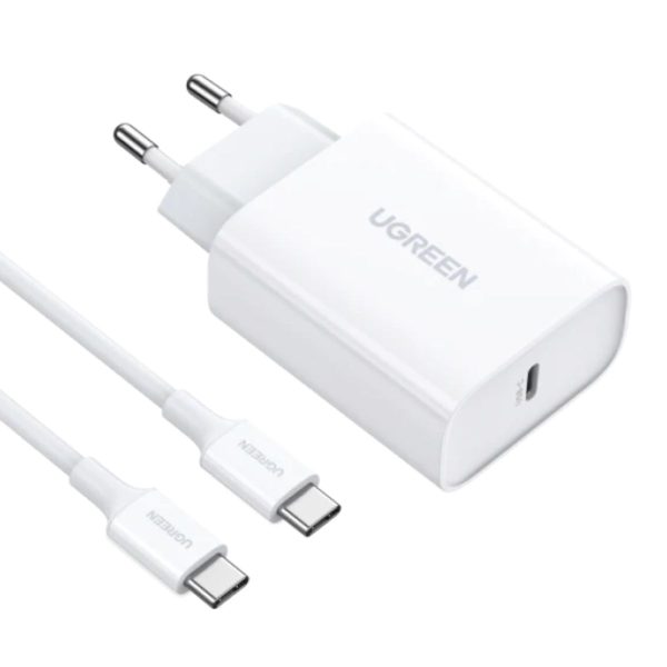 Bộ sạc nhanh USB-C và cáp 2m Ugreen 90472 CD127 màu trắng, công suất 30W, tương thích PD3.0