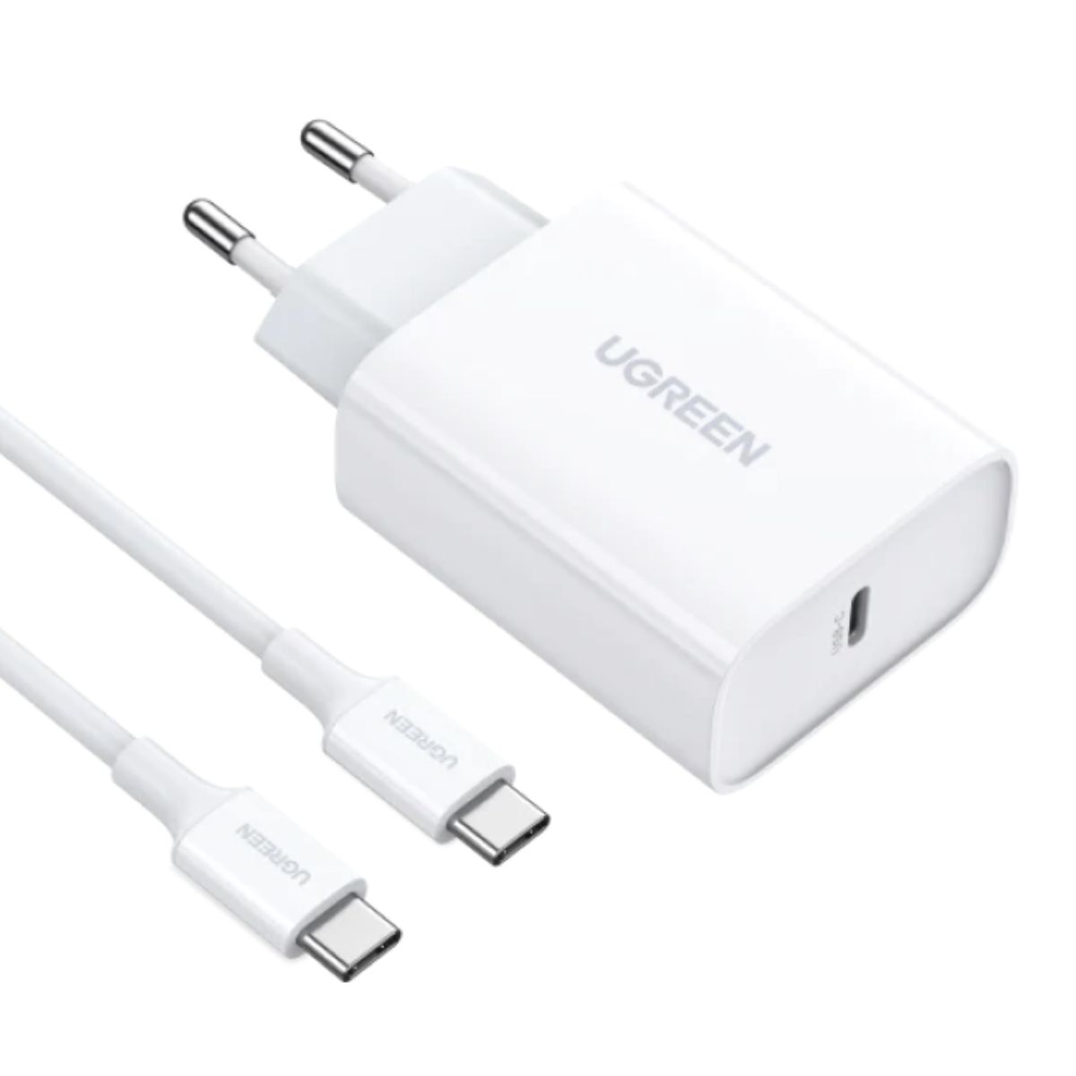 Bộ sạc nhanh USB-C và cáp 2m Ugreen 90472 CD127 màu trắng, công suất 30W, tương thích PD3.0