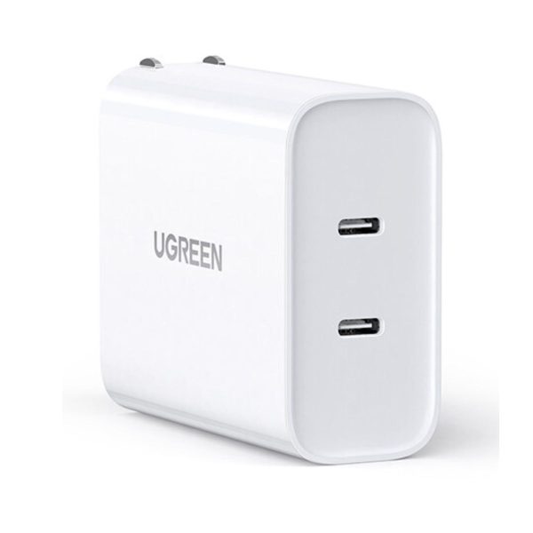 Củ sạc nhanh 2 cổng PD USB type C Ugreen 70263 CD199 màu trắng, công suất 36W