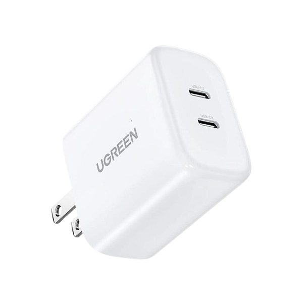 Củ sạc thông minh USB-C kép Ugreen 90299 CD243 màu trắng, công suất 40W, 2 cổng USB-C