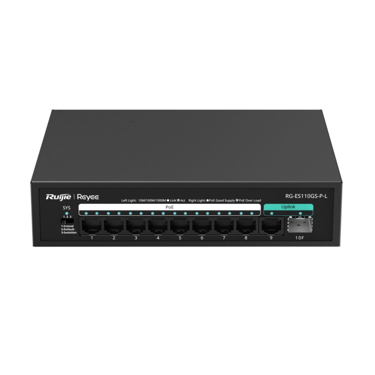 Thiết bị chuyển mạch Reyee RG-ES110GS-P-L  8 cổng 10/100/1000 BASE-T PoE/PoE+, 2 uplink 1000Mps, Poe 120W, 20Gbps