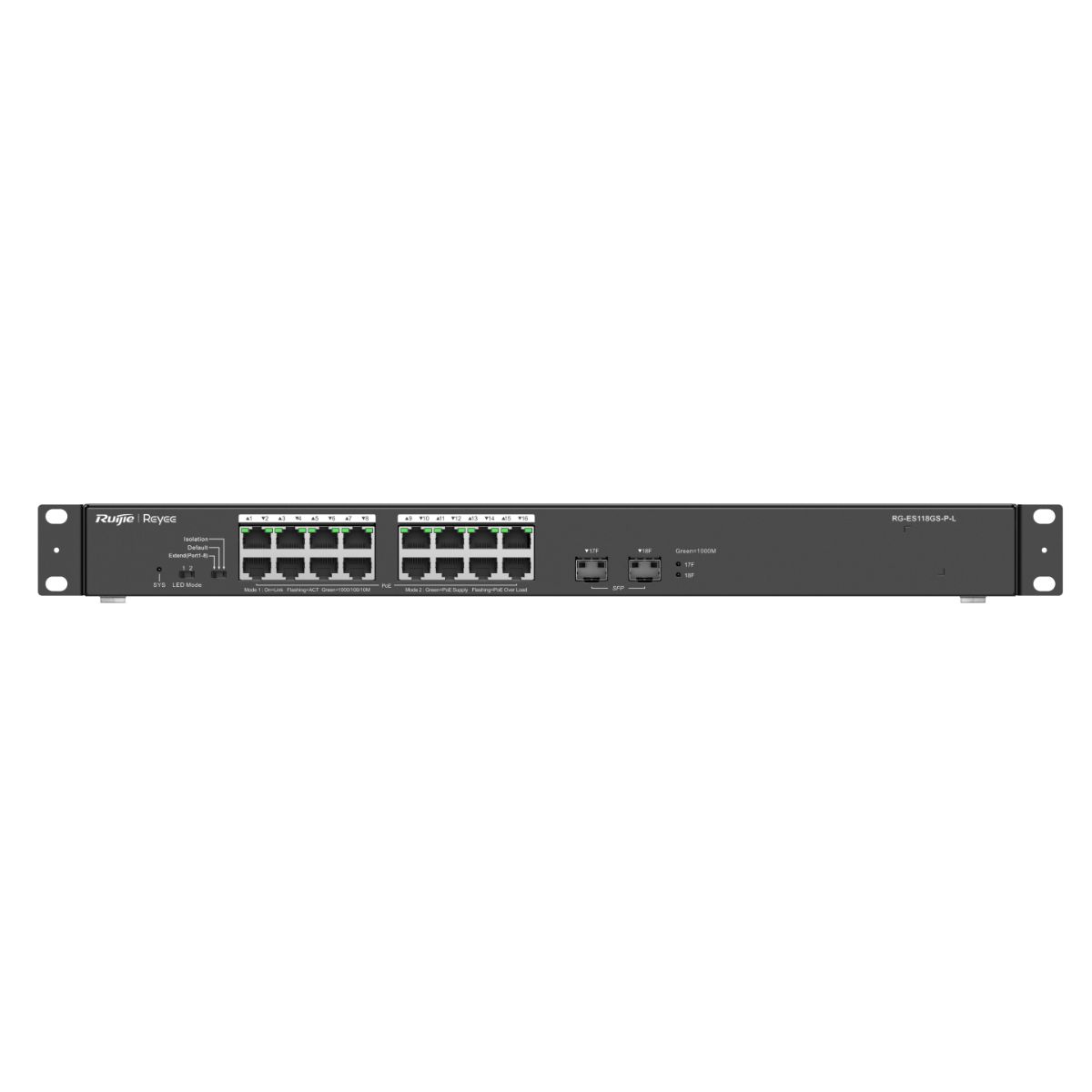 9668_switch_poe_16_cong_reyee_rg_es118gs_p_l_thumb Switch PoE 16 cổng Reyee RG-ES118GS-P-L 16 cổng 10/100/1000 BASE-T PoE/PoE+, uplink quang 1Gps, tốc độ 36Gbps, công suất 247W