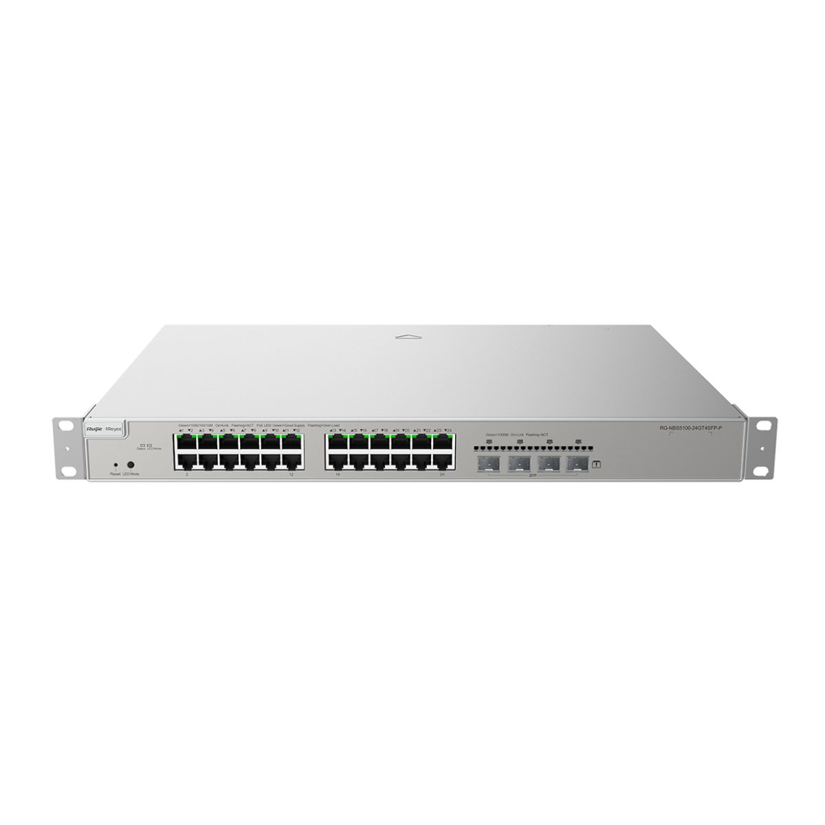 Switch PoE+ 24 cổng Layer 3 Reyee RG-NBS5100-24GT4SFP-P 24 cổng 10/100/1000BASE-T PoE/PoE+, 4 cổng SFP BASE-X, PoE 370W, 56Gbps