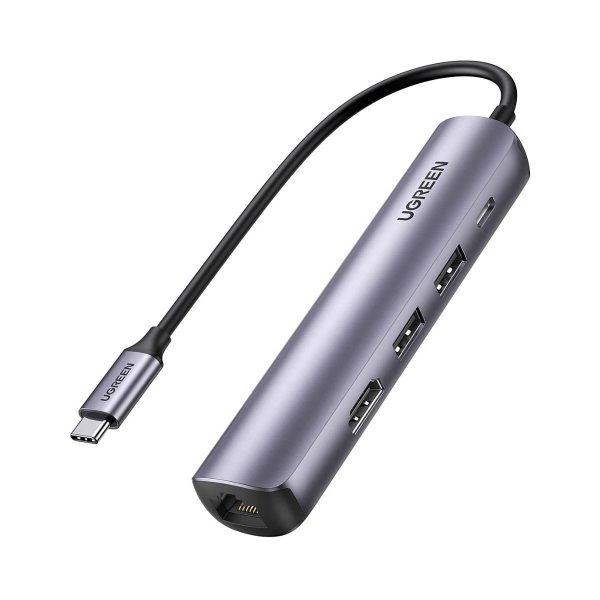 Bộ chuyển 5 in 1 Ugreen 10919 CM418 Type C sang HDMI + 2*USB 3.0 + LAN