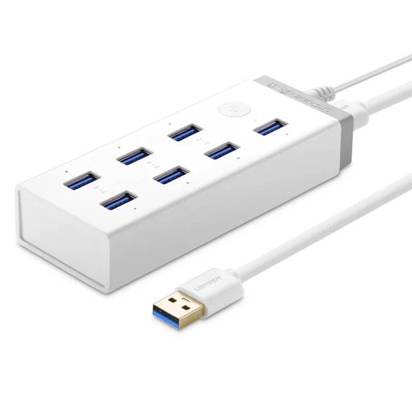 Bộ chia 7 cổng Ugreen 20296 CR116 Type-A to USB 3.0, bảo vệ quá dòng, 48W, 12V-2A